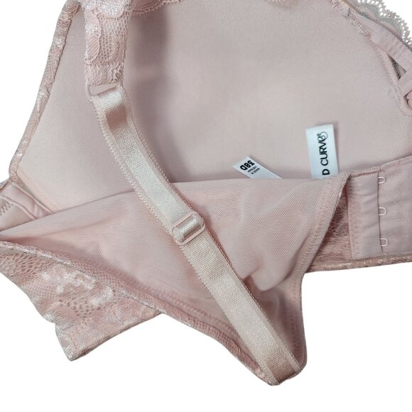 Torrid 360 Back Smoothing Wire Free Push Up Plunge Bra Pink 38D Full Cover Lace - Picture 7 of 10